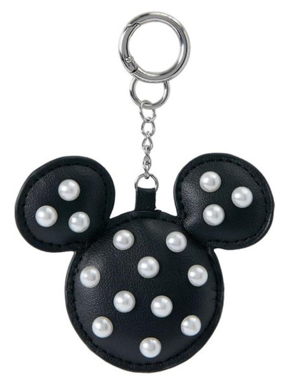Disney Mickey Mouse  Black Faux-Leather Keychain bag charm with pearl accents - Picture 10 of 10